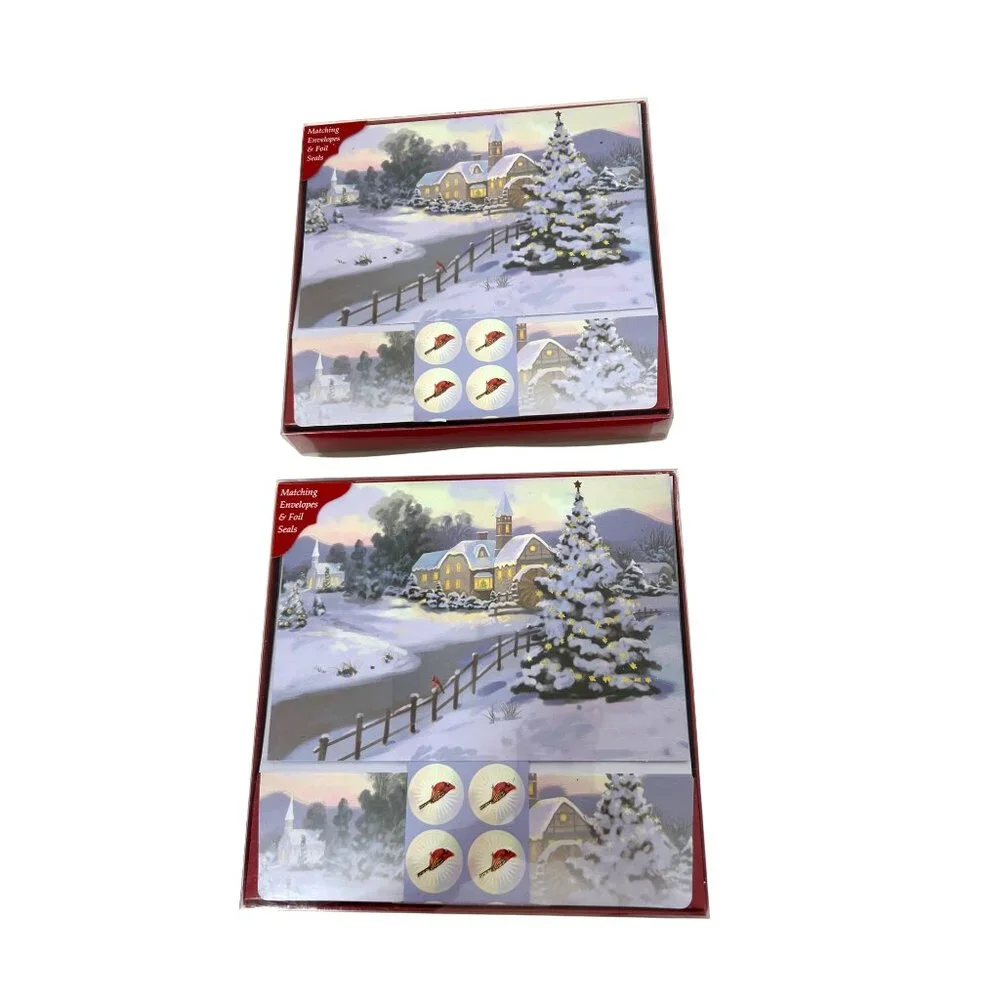 Christmas Cards 2 Boxes 14  Matching Envelopes 20 Seals Winter Church Cardinal